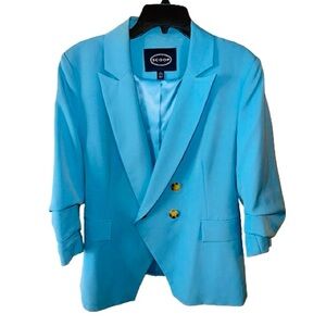 SCOOP Double Breasted Scuba Blazer with Scrunch Sleeves - XL - Blue - EUC